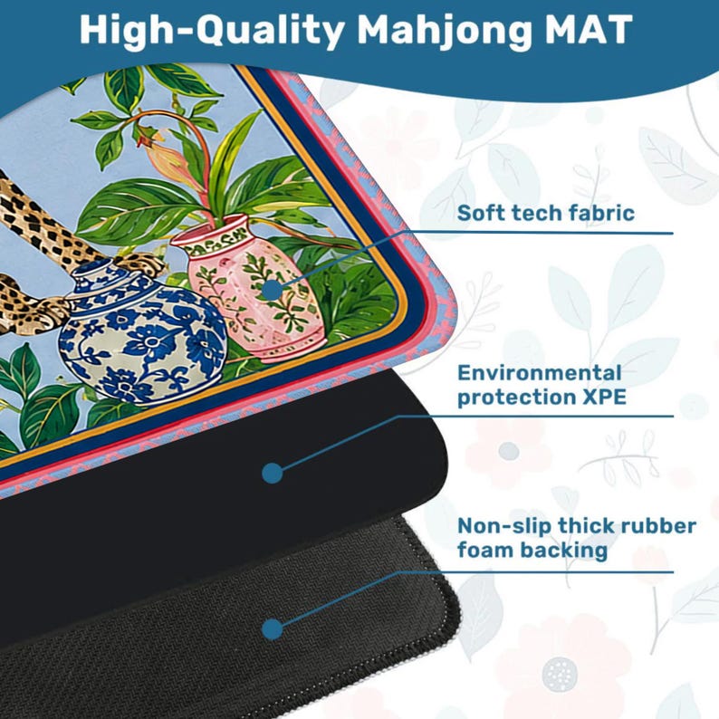 Vibrant Chinoiserie Mahjong Mat, Exotic Animals And Floral Print, Decorative Game Pad, Elegant Table Accessory