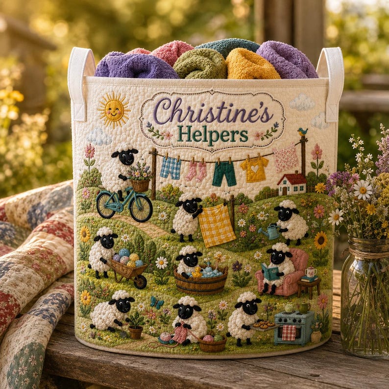 Custom Cozy Sheep Quilted Laundry Basket, Vintage Quilt Laundry Basket, Floral Laundry Basket, Nautical Nursery Hamper
