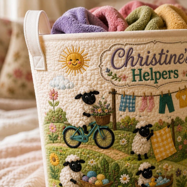 Custom Cozy Sheep Quilted Laundry Basket, Vintage Quilt Laundry Basket, Floral Laundry Basket, Nautical Nursery Hamper
