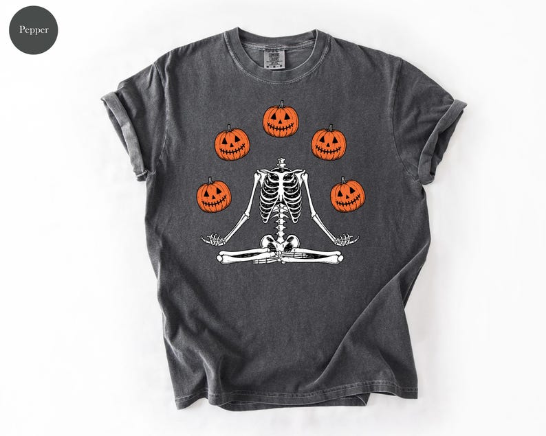 Comfort Colors® Skeleton Halloween Shirt, Pumpkin Shirt, Fall Tshirt Spooky Season TShirt, Fall Shirts for Women
