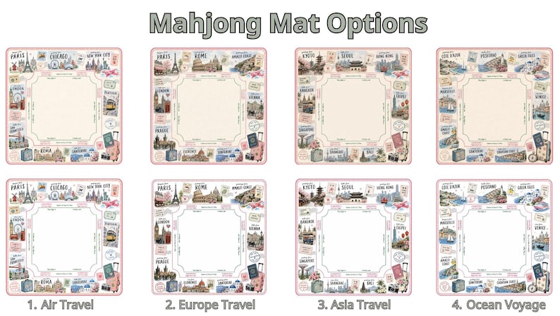 Travel Mahjong Mat, Paris London NYC Game Cover, Pink Passport Girls Trip