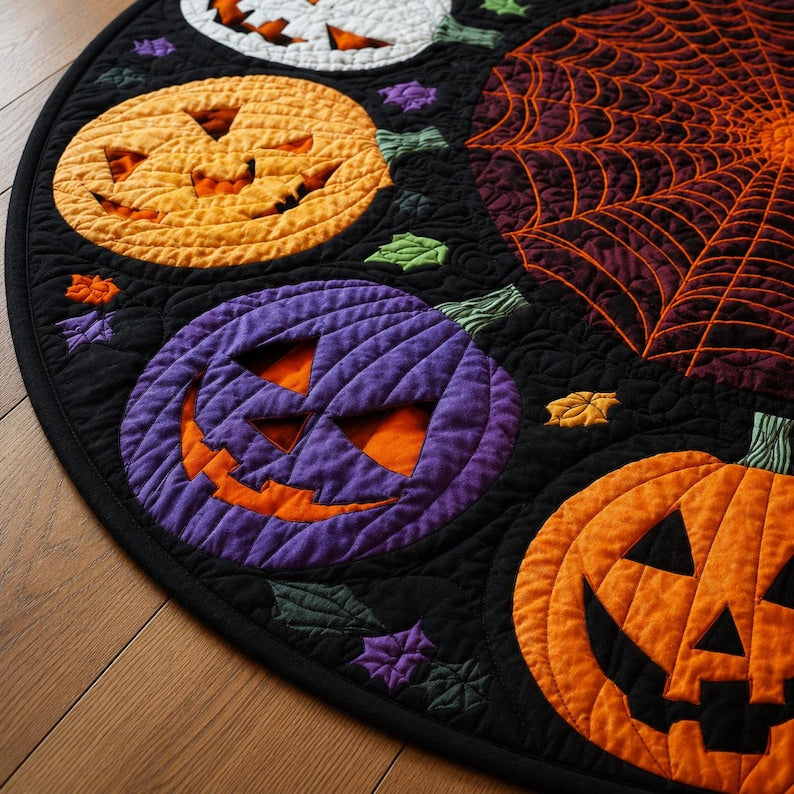 Halloween Pumpkin Round Rug, Jack O Lantern Spider Web Area Rug, Spooky Fall Floor Mat, Gothic Halloween Decor