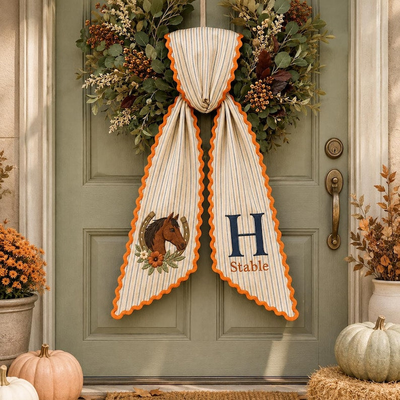 Personalized Horse Western Wreath Sash, Embroidered Equestrian Wreath Sash, Custom Monogram Stable
