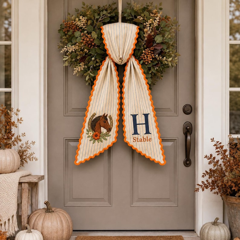 Personalized Horse Western Wreath Sash, Embroidered Equestrian Wreath Sash, Custom Monogram Stable