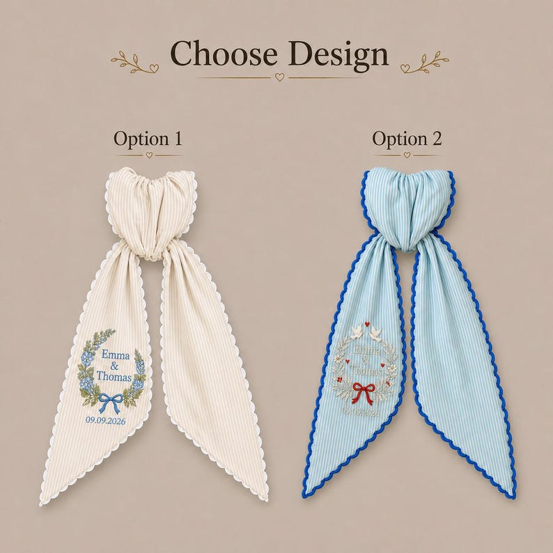 Personalized Wedding Door Wreath Sash, Personalize Monogram Bow Christmas Decor, Blue Stripe Floral Bow Door Decor