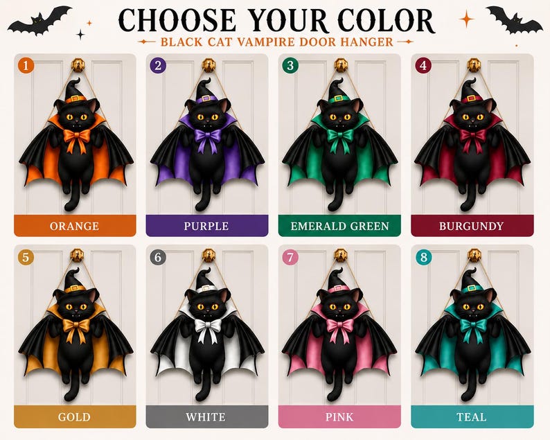 Halloween Black Cat Vampire Bat Wooden Sign, Spooky Witch Cat Sign, Halloween Front Door Decor, Gothic Wall Decor
