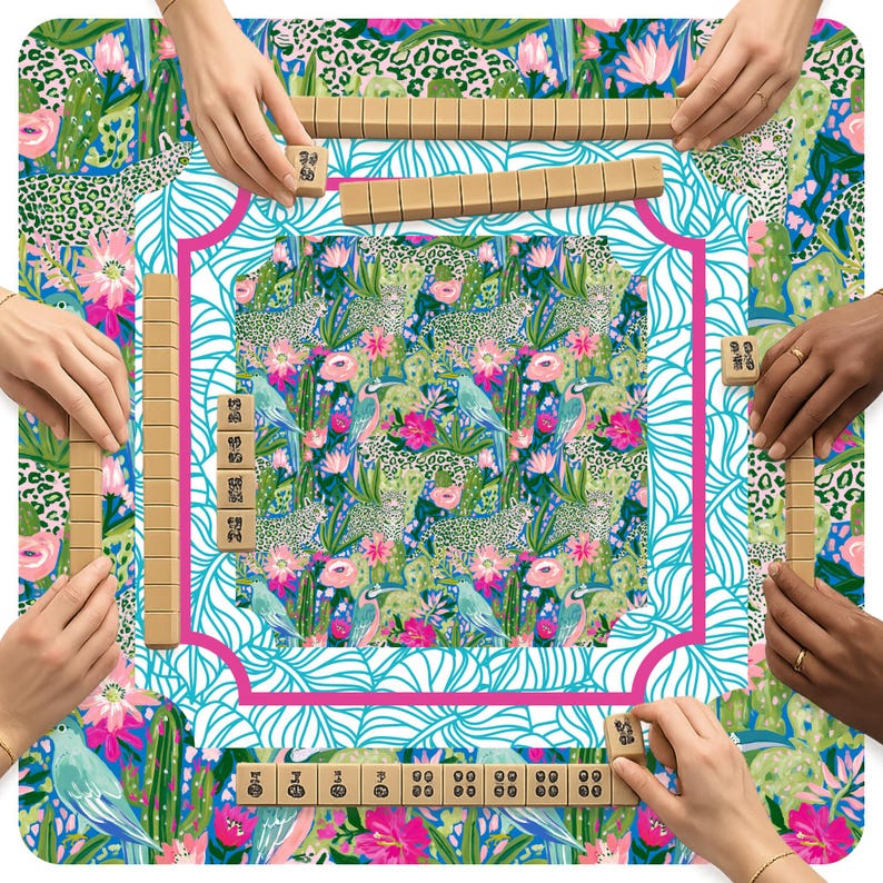 Personalized Botanical Mahjong Mat, Custom Table Playmat, American Mahjong Mat Travel for Game Night