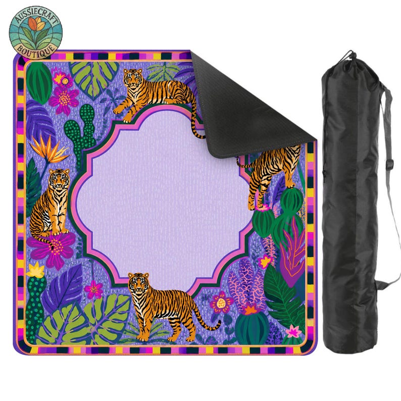 Tiger Jungle Mahjong Mat, Tropical Botanical Game Table Mat, Safari Wild Cat Decor
