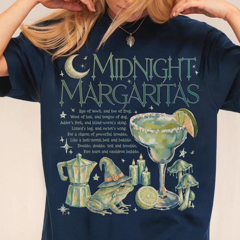 Midnight Margaritas Comfort Color T-Shirt, Witchy Frog Halloween Tee