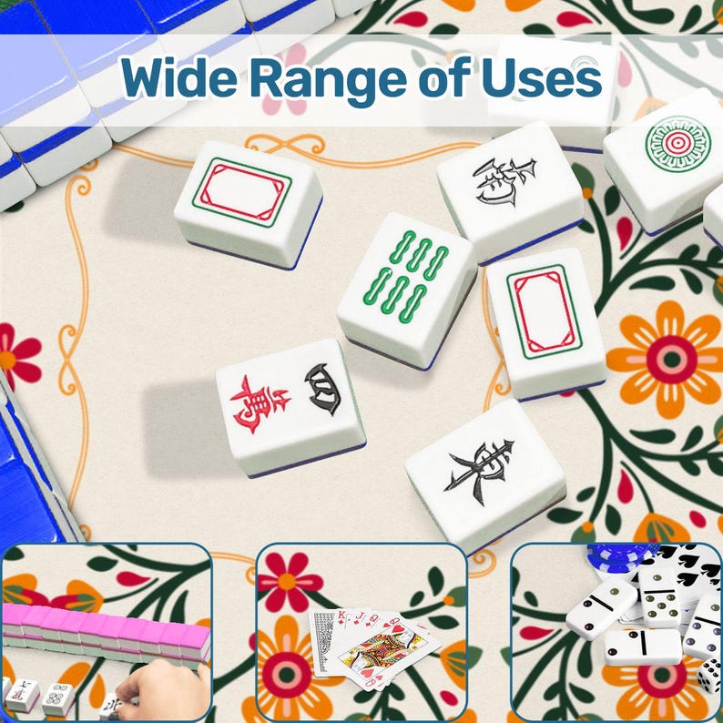 Retro Floral Mahjong Mat, Orange Flower Mahjong Table Mat, Folk Art Game Mat, Vintage Inspired Mahjong Mat