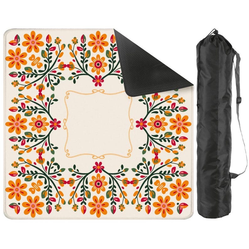 Retro Floral Mahjong Mat, Orange Flower Mahjong Table Mat, Folk Art Game Mat, Vintage Inspired Mahjong Mat