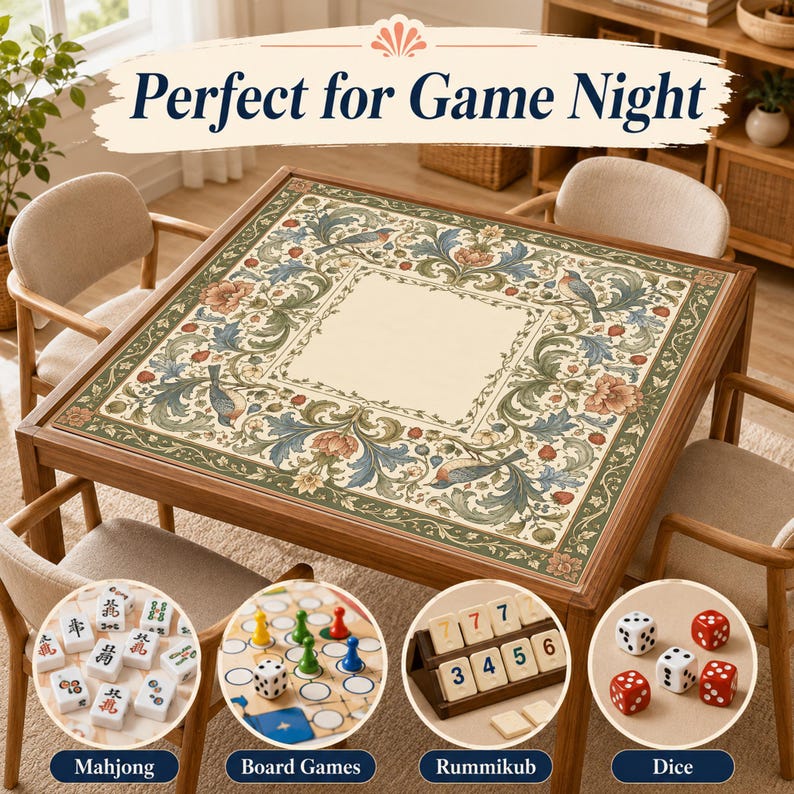 William Morris Mahjong Mat, Vintage Botanical Game Mat, English Garden American Mahjong Table Mat, Heritage Gift