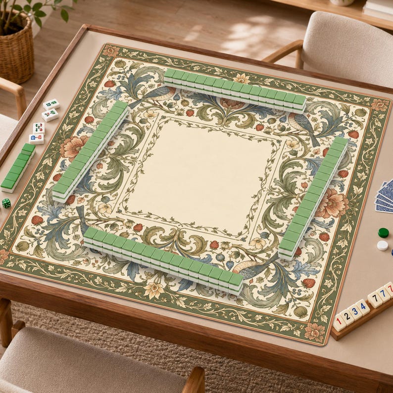 William Morris Mahjong Mat, Vintage Botanical Game Mat, English Garden American Mahjong Table Mat, Heritage Gift