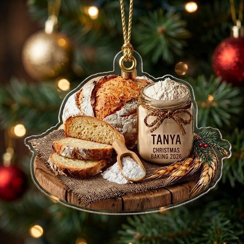 Custom Name Baking Christmas Ornament Acrylic Bread Flour Jar Holiday Tree Decoration