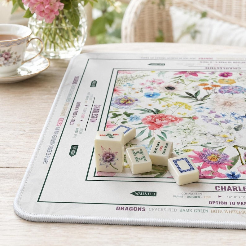 Floral Mahjong Mat American Mahjong Table Mat Garden Bloom Game Mat Family Game Night Decor Hostess Gift