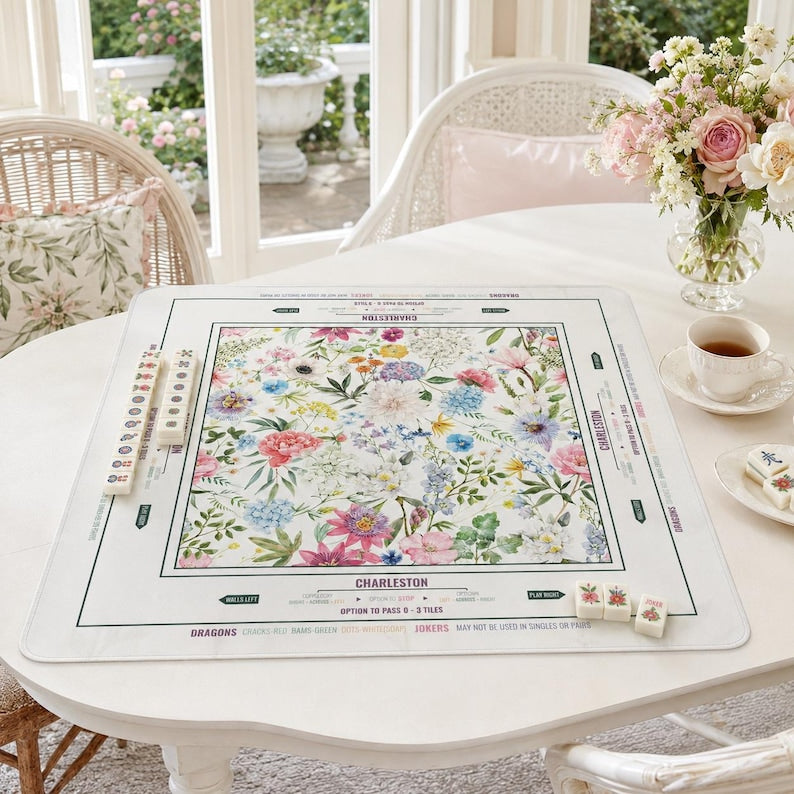Floral Mahjong Mat American Mahjong Table Mat Garden Bloom Game Mat Family Game Night Decor Hostess Gift