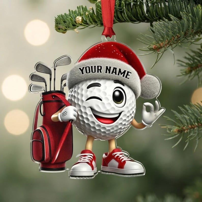 Personalized Winking Golf Ball Christmas Ornament, Custom Golfer Name Keepsake, Sports Decor