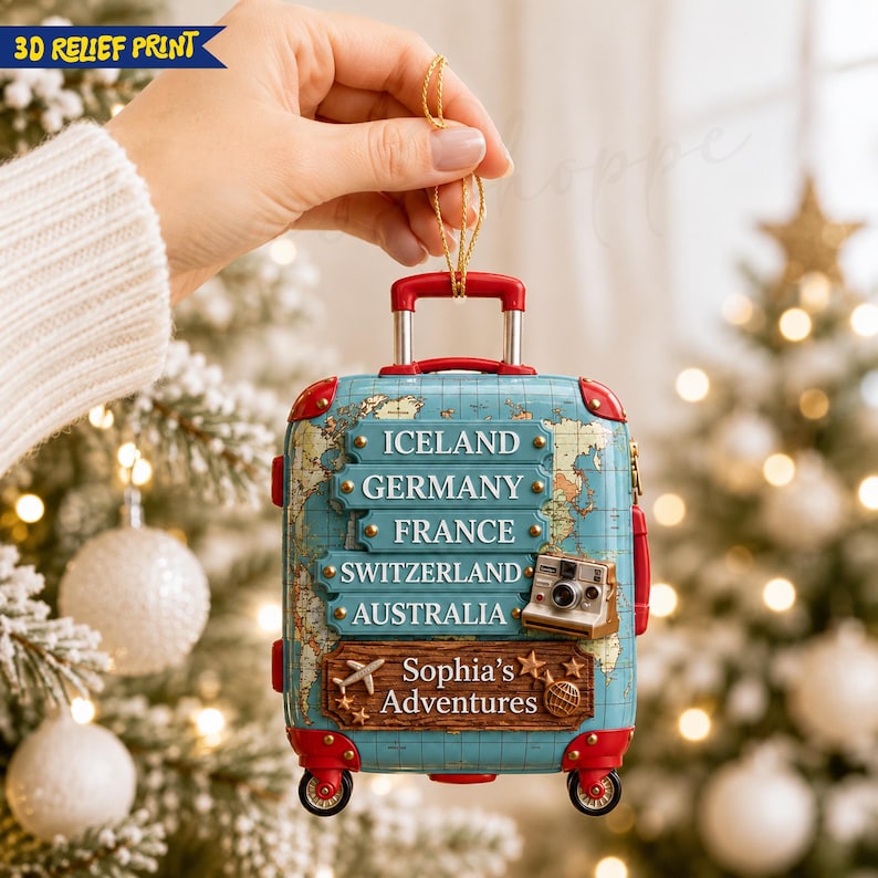 Personalized 3D Relief Travel Ornament, Custom Traveling Destination Ornament, Travel Adventure Ornament, Travel Gift, Christmas Gift