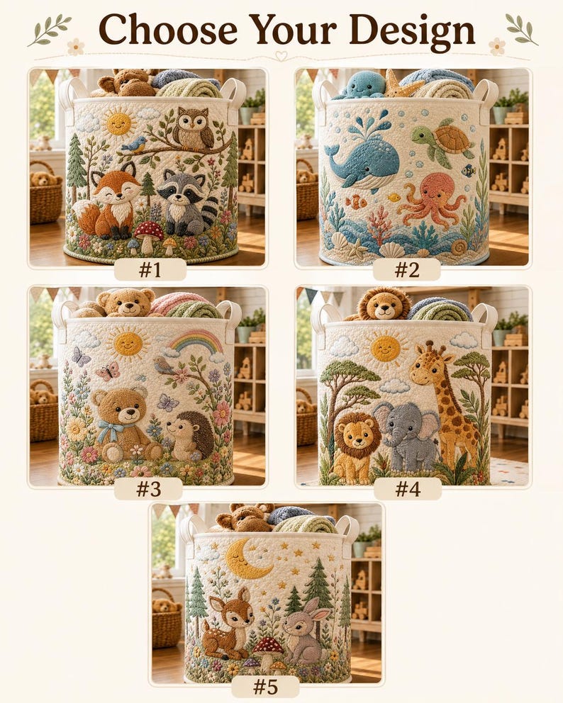 Quilted Nursery Laundry Basket, Animal Toy Storage Bin, Forest Ocean Nursery Decor, Unique Baby Shower Gift