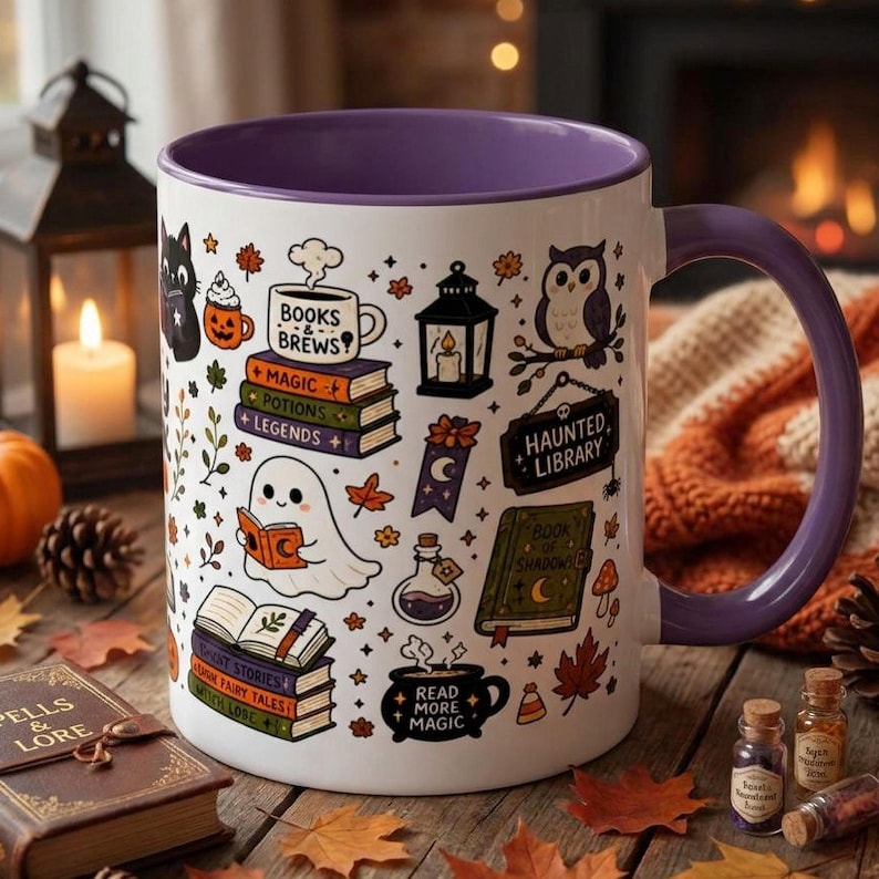 Cozy Book Club Halloween Mug, Bookish Halloween Coffee Cup, Reader Gift Mug, Just One More Chapter Mug