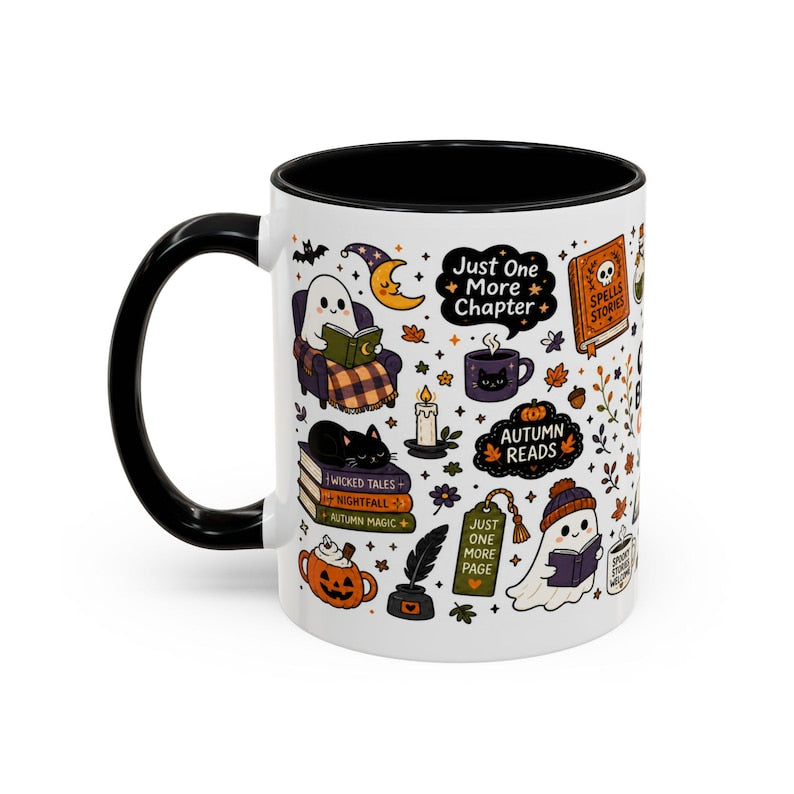 Cozy Book Club Halloween Mug, Bookish Halloween Coffee Cup, Reader Gift Mug, Just One More Chapter Mug