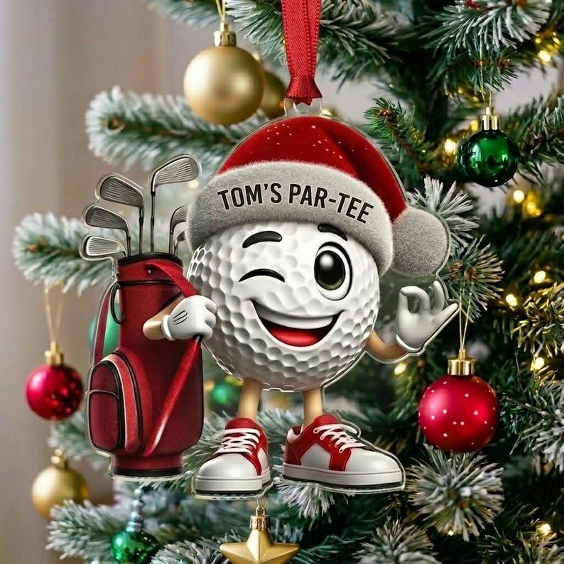 Personalized Winking Golf Ball Christmas Ornament, Custom Golfer Name Keepsake, Sports Decor