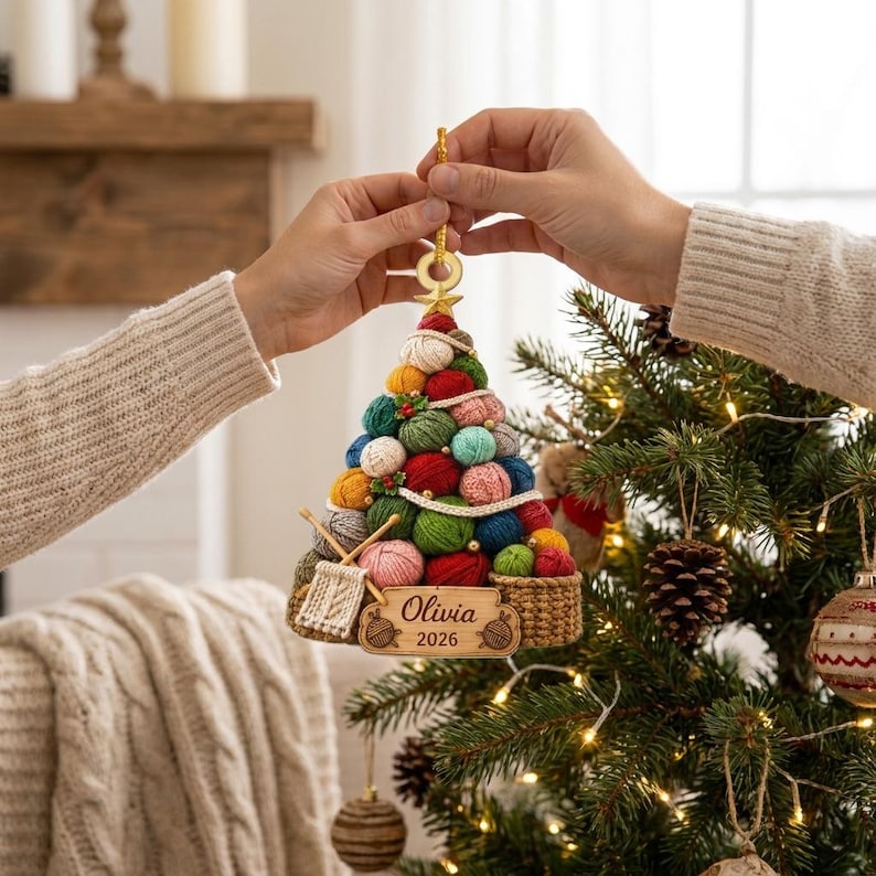 Personalized 2D Flat Knitting Wool Christmas Ornament, Crochet Ornament, Crochet Lover Gift for Mom, Grandma Christmas Gift