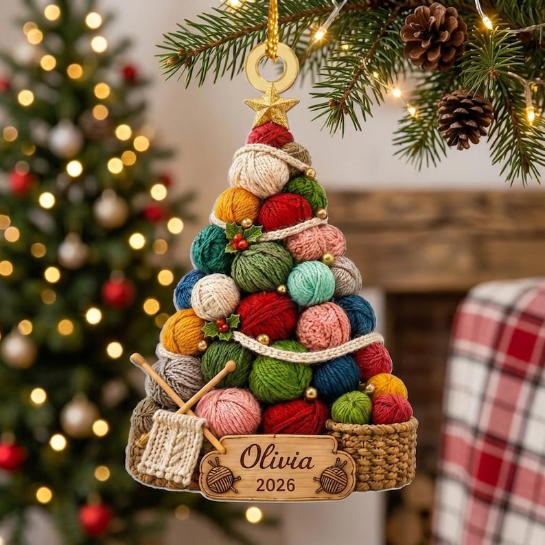 Personalized 2D Flat Knitting Wool Christmas Ornament, Crochet Ornament, Crochet Lover Gift for Mom, Grandma Christmas Gift