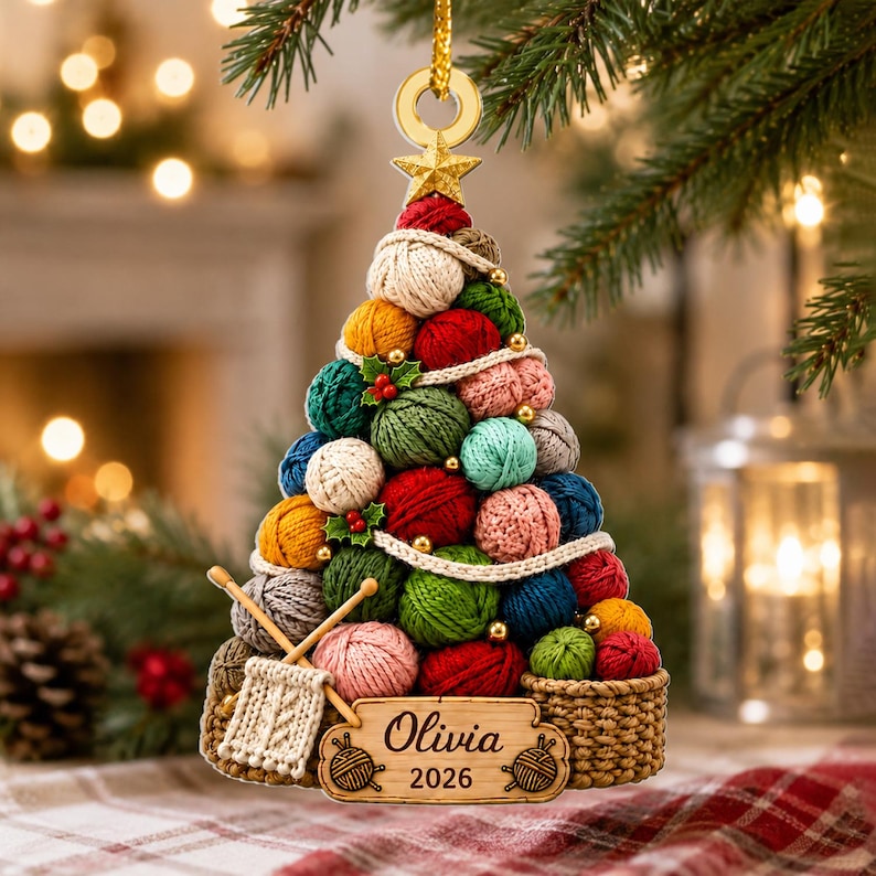 Personalized 2D Flat Knitting Wool Christmas Ornament, Crochet Ornament, Crochet Lover Gift for Mom, Grandma Christmas Gift