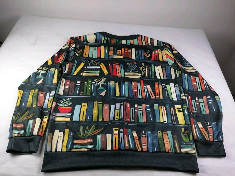 Book Lover Cardigan Sweater, Library Bookshelf Cardigan, Librarian Gift, Reader Cardigan, Bookworm V Neck Button Knit Sweater