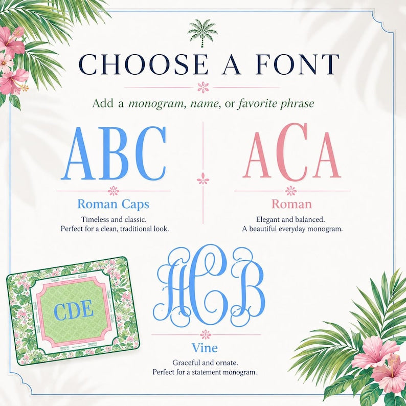 Custom Monogram Mahjong Mat, Palm Beach Chic Game Mat, Personalized Mahjong Table Mat, Mahjong Gift