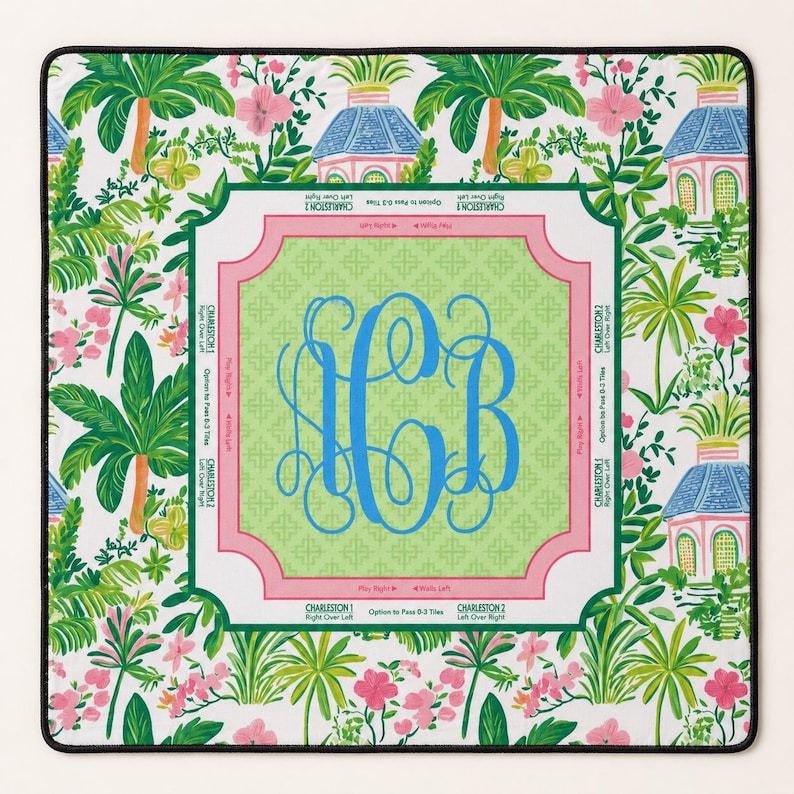 Custom Monogram Mahjong Mat, Palm Beach Chic Game Mat, Personalized Mahjong Table Mat, Mahjong Gift