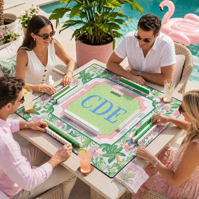Custom Monogram Mahjong Mat, Palm Beach Chic Game Mat, Personalized Mahjong Table Mat, Mahjong Gift