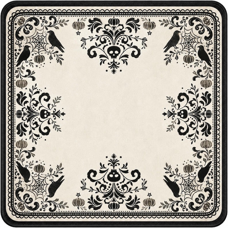 Gothic Skull Crow Mahjong Mat, Non-Slip Noise Reducing Table Cover, Halloween Dark Academia Game Mat Gift