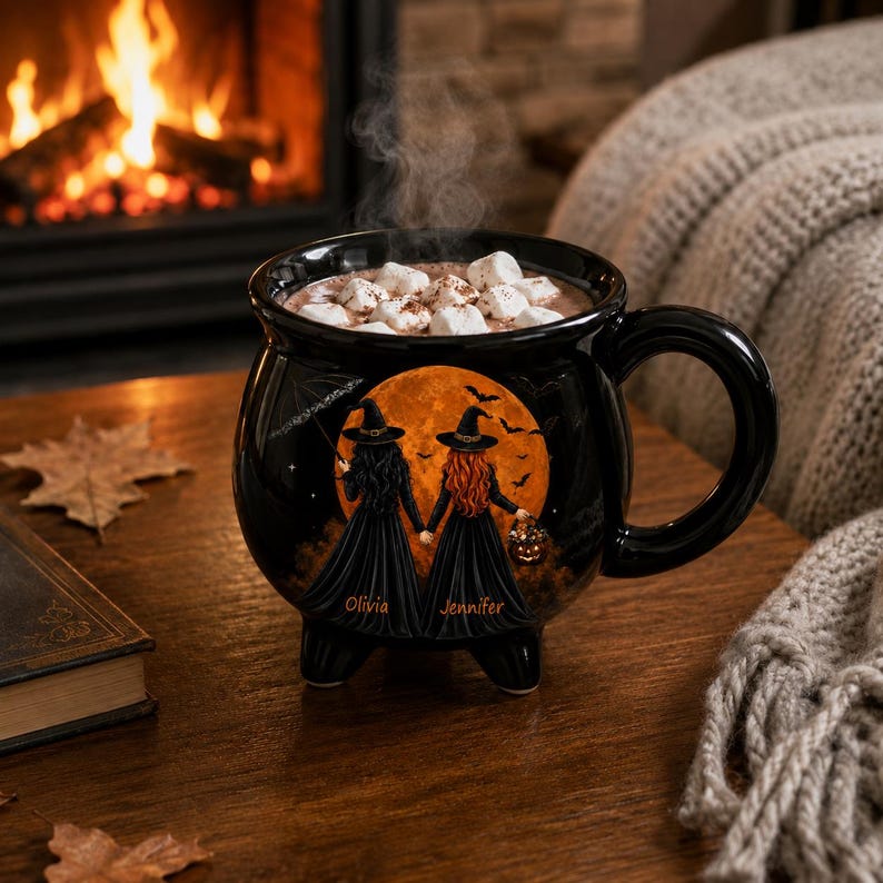 Personalized Halloween Witch Mug, Custom Best Friend Coffee Cup, Halloween Gift for Her, Spooky Season Mug