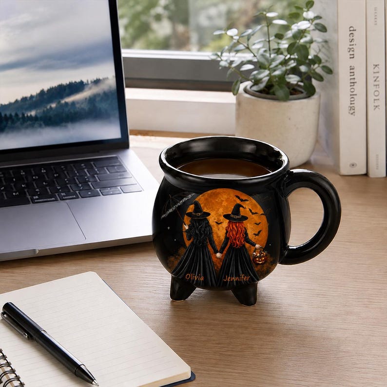 Personalized Halloween Witch Mug, Custom Best Friend Coffee Cup, Halloween Gift for Her, Spooky Season Mug