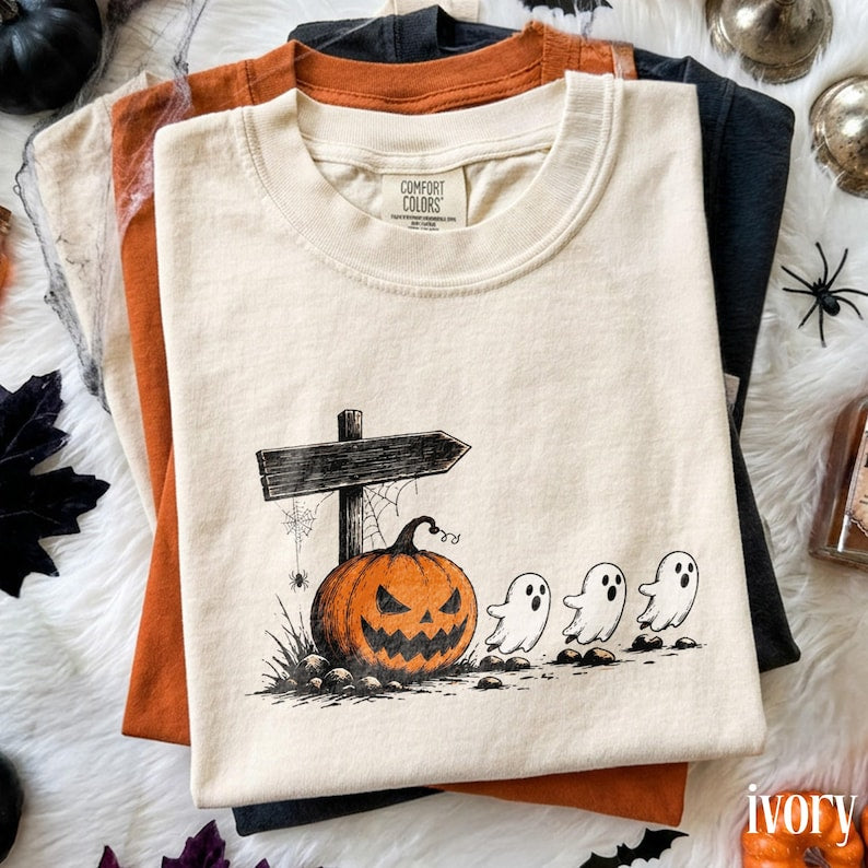 Pumpkin Ghost Shirt, Haunted Pumpkin Patch Graphic Tee, Cute Spirit Halloween Sweatshirt, Comfort Colors® Autumn Seasonal Gift