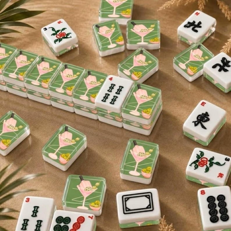 Cocktail Pickleball Themed Mahjong Set, Unique Mahjong Game, Mahjong Gift (166 Piece)