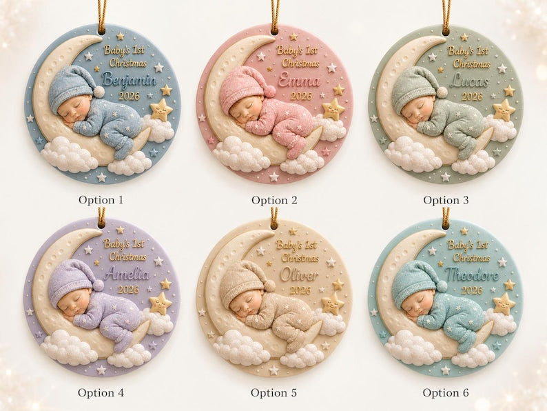 Personalized 3D Relief Baby's First Christmas Ornament 2026, Custom Name Ceramic Keepsake