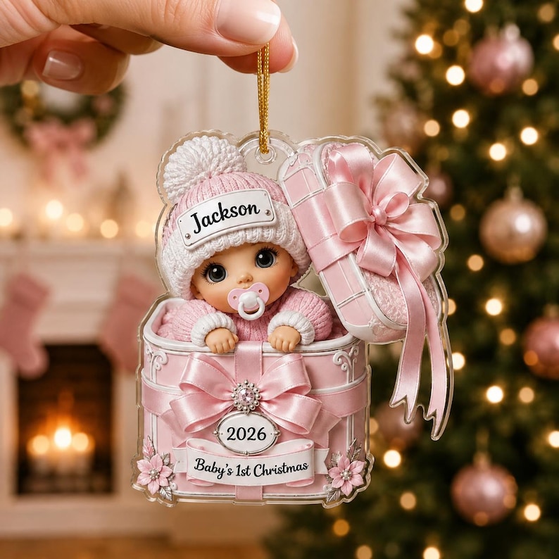 Personalized Baby’s First Christmas Ornament 2026, Custom Baby Name Acrylic Keepsake, Newborn Gift