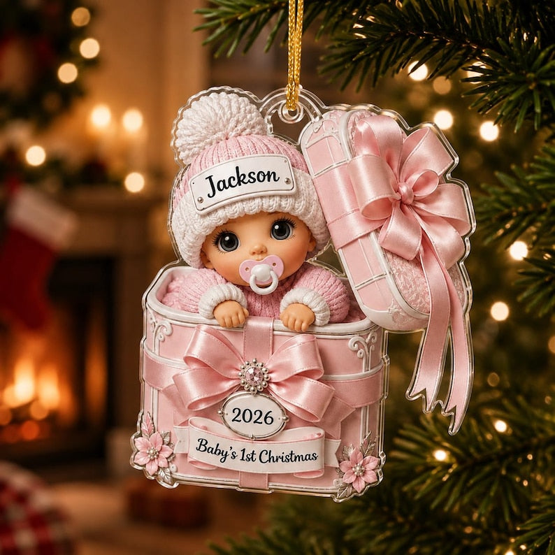 Personalized Baby’s First Christmas Ornament 2026, Custom Baby Name Acrylic Keepsake, Newborn Gift