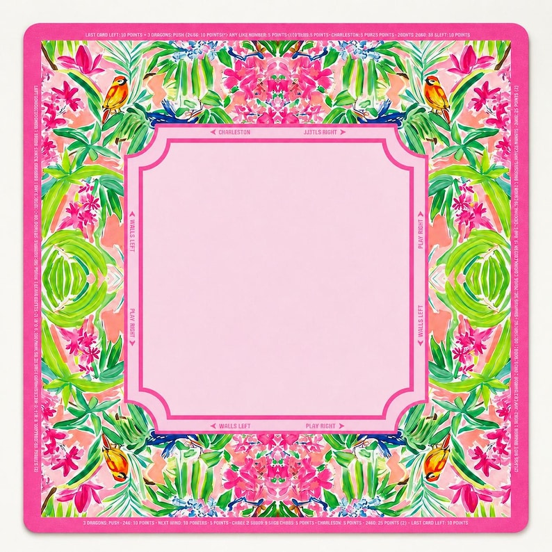 Pink Tropical Mahjong Mat American Mahjong Table Mat Palm Leaf Bird Game Mat Floral Game Night Hostess Gift