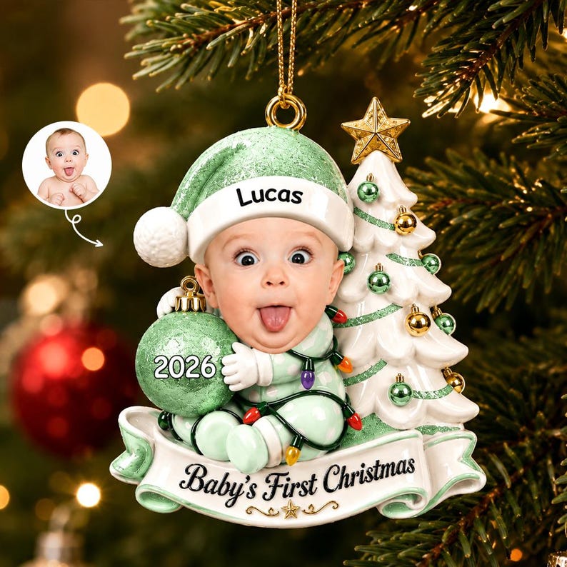 Personalized Baby First Christmas Ornament 2026, Custom Face and Name, 3D Relief Print Keepsake