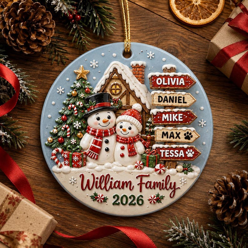 Personalized 3D Relief Family Christmas Ornament 2026, Custom Name SnowMan Family Decor, Family Xmas Keepsake, Holiday Gift