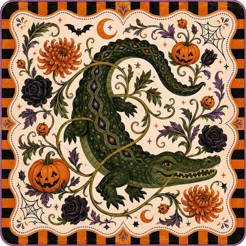 Alligator Floral Mahjong Mat, Southern Charm Game Night Table Runner