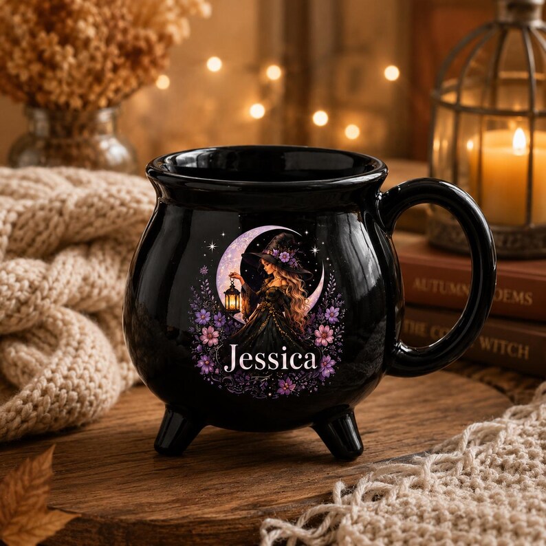 Personalized Witches Brew Cauldron Mug, Custom Name Halloween Coffee Cup Spooky Witch Gift