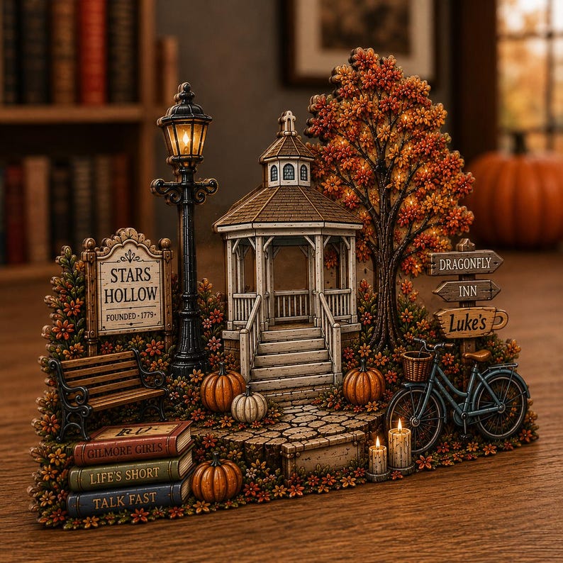 Stars Hollow Halloween Wooden Decor, Where You Lead I Will Follow Wood Plaque, Autumn Movie TV Show Fall Shelf Decor