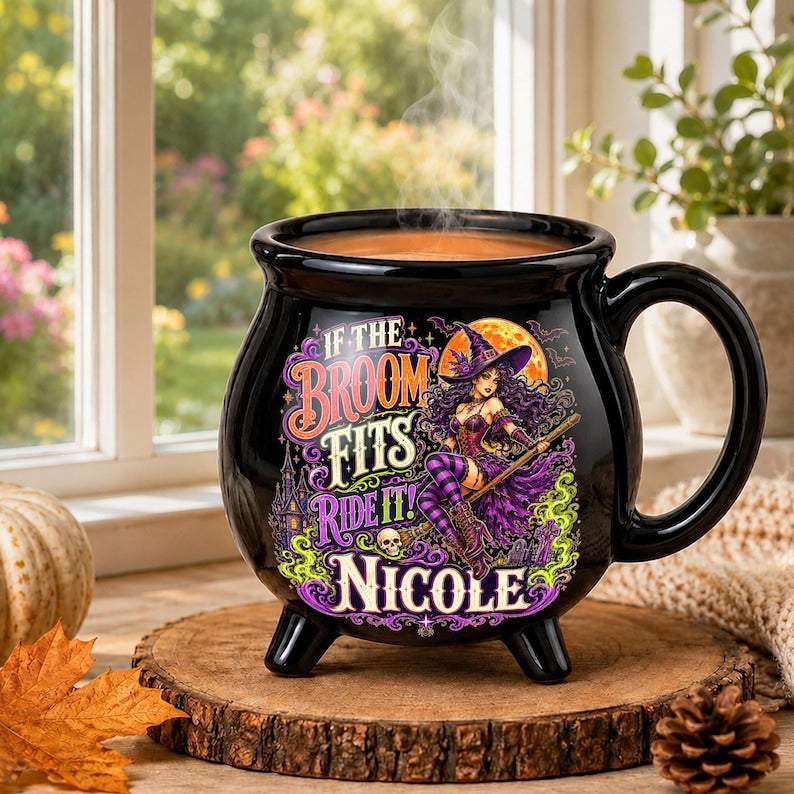 Personalized Witch Cauldron Mug, Custom Name Halloween Ceramic Cup, Funny Witchy Coffee Mug