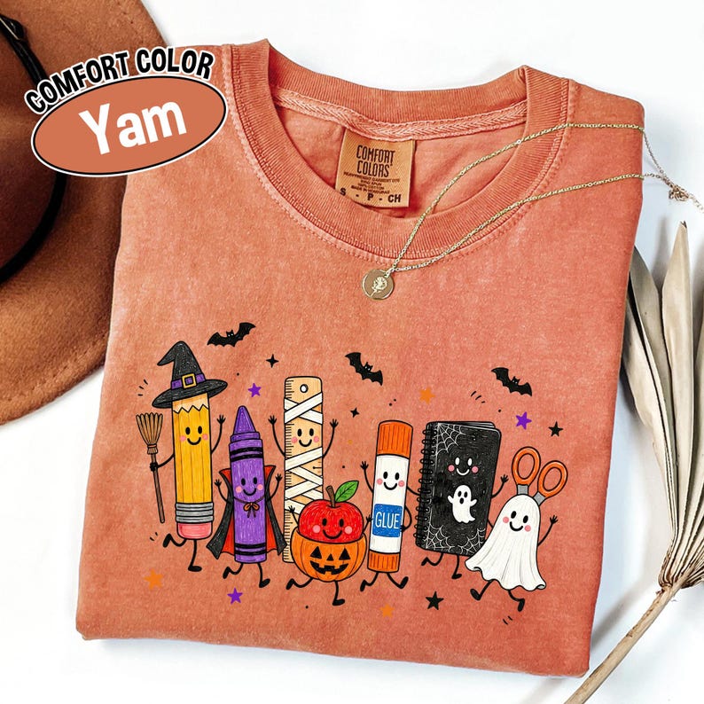 Comfort Colors Halloween Teacher Shirt, Spooky School Supplies Graphic Tee, Cute Ghost Classroom T-Shirt