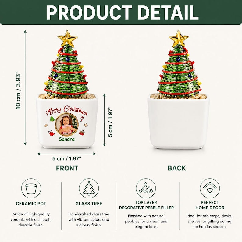 Personalized Glass Christmas Tree Pot, Family Christmas Gift, Farmhouse Christmas Decor, Family Christmas Keepsake